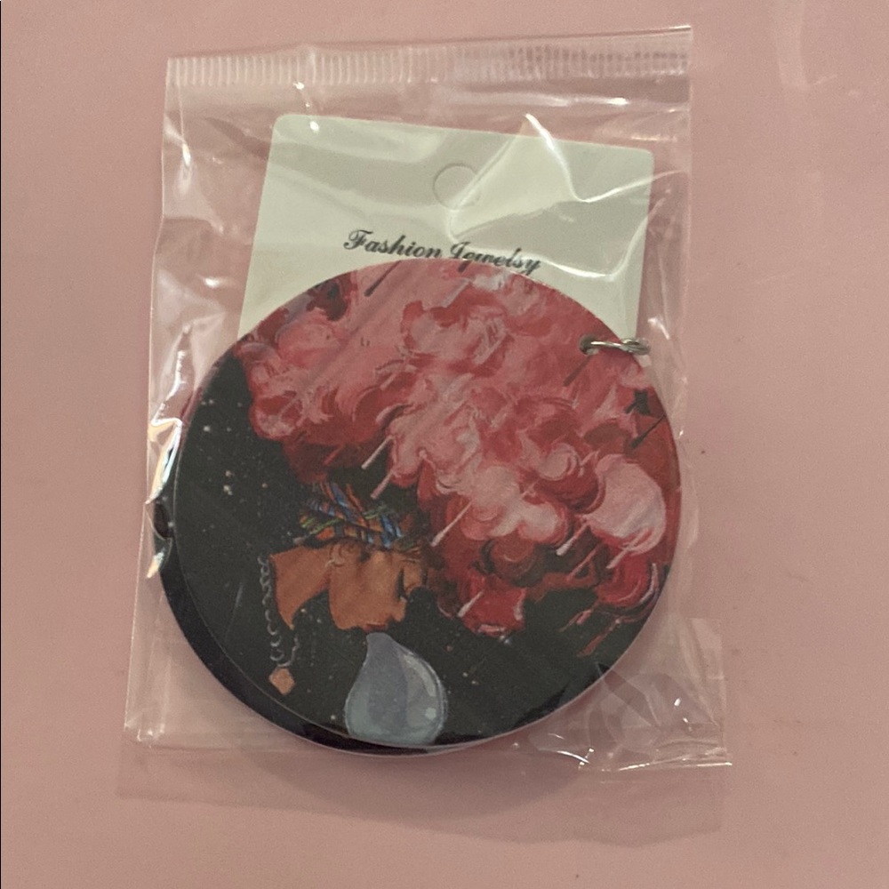 Fashion Jewelry Pink Afro Art Round Earrings